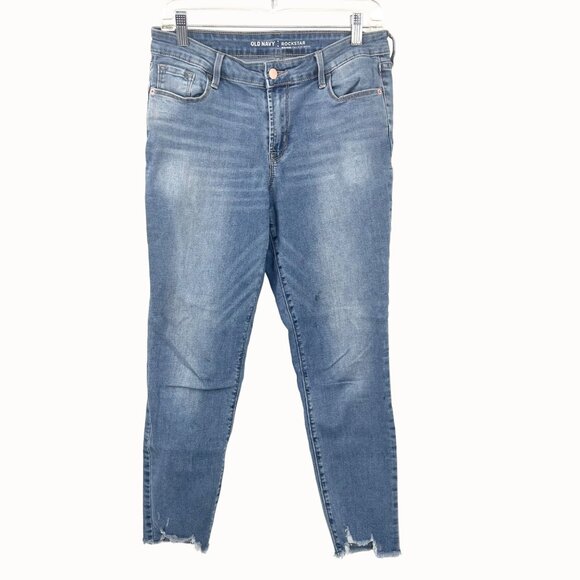 OLD NAVY ROCKSTAR MID-RISE DISTRESSED LIGHT WASH BLUE DENIM SKINNY JEANS SZ 10 - Picture 3 of 8